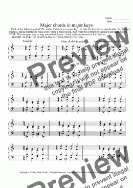 page one of Major chords in keys worksheet