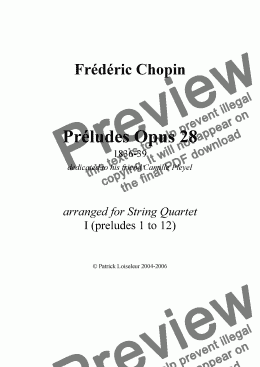 page one of Chopin: Preludes Op 28 (from 1 to 12) arranged for String Quartet