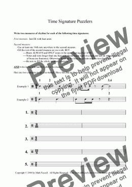 page one of Time Signature Puzzlers Worksheet