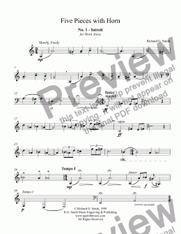 page one of Five Pieces with Horn - I, Introit