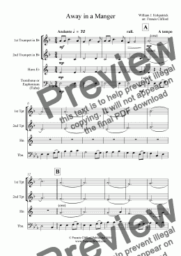 page one of Away in a Manger (Jnr. Brass Group)
