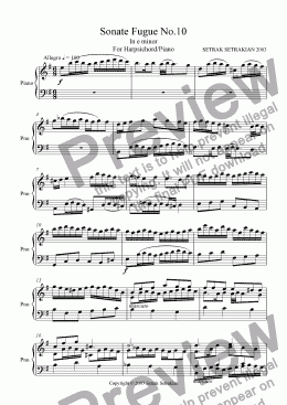 page one of Sonate Fugue No.10 in e minor for Harpsichord/Piano