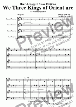 page one of We three Kings of Orient are for recorder quartet
