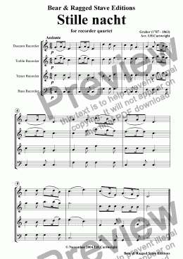 page one of Silent night for recorder quartet