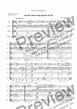 page one of 2nd Mvt String Quartet in A Minor arr for Clarinet Quartet
