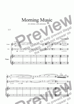 page one of "Morning Music" for Clarinet, Cello and Piano