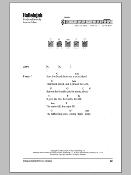 page one of Hallelujah (Guitar Chords/Lyrics)