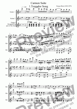 page one of Carmen Suite for 3 Gtrs No 1 Toreador Song