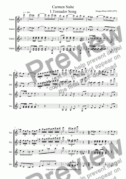page one of Carmen Suite for 4 gtrs- No 1 Toreador's Song