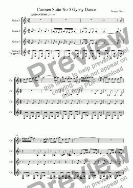 page one of Carmen Suite for 4 Gtrs No 5 Gypsy Dance