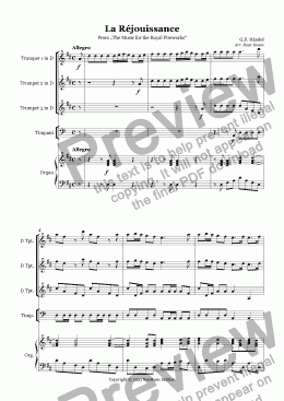 page one of Handel: La Réjouissance (3 Trumpets, Timpani and Organ)