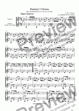 page one of Hunters Chorus Duet No.2 for Two Violins