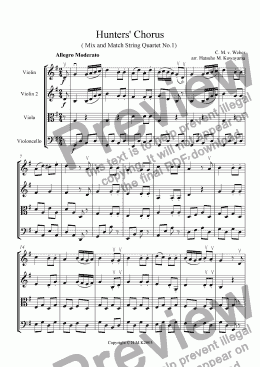 page one of Hunters' Chorus Quartet No.1 for Two Violins, Viola and Cello