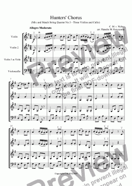 page one of Hunters' Chorus Quartet No.3 for Three Violins and Cello