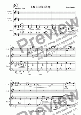 page one of The Music Shop - 2 Clarinets & Piano