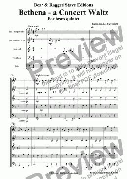 page one of Bethena - a concert waltz for brass quintet