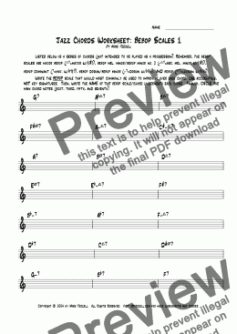 page one of Jazz Bebop Scales 1 Worksheet