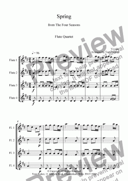 page one of Spring from The Four Seasons - Flute Quartet