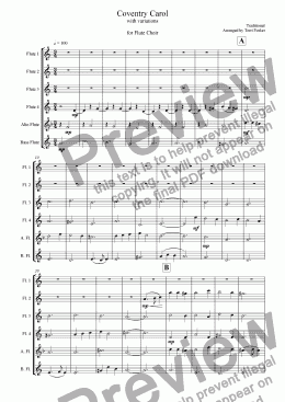 page one of Coventry Carol - Flute Choir