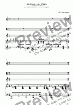 page one of Sixième poème chinois (extrait des huit poèmes chinois) pour soparno, clarinette ou violon alto et piano