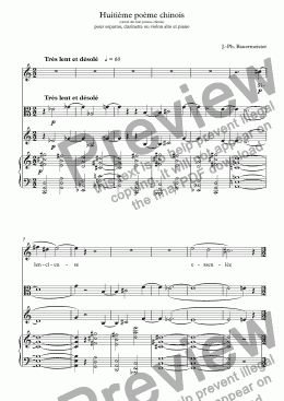 page one of Huitième poème chinois (extrait des huit poèmes chinois) pour soparno, clarinette ou violon alto et piano