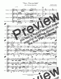 page one of Tico - Tico no fubá (for Clarinet Quartet)
