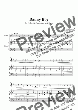 page one of Danny Boy for Solo Alto Saxophone in Eb and Piano