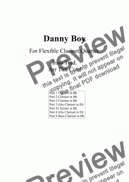 page one of Danny Boy for Flexible Clarinet quartet