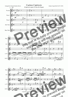page one of KERLL, Johann Kaspar: Cuckoo Capriccio (Capriccio sopra il Cucu, no 1) for Flute Choir (picc, 2fl, afl, bfl)