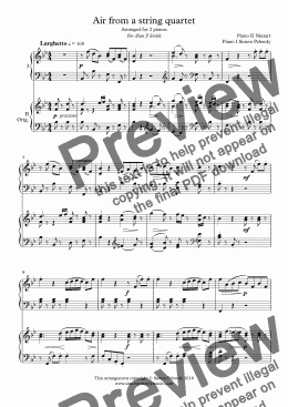 page one of Air from a string quartet (Mozart) for 2 pianos (2nd piano part by Simon Peberdy). Easy music for 2 pianos.
