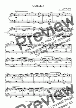 page one of Schäferlied (Haydn) for 2 pianos (2nd piano part by Simon Peberdy). Easy music for 2 pianos.