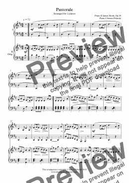 page one of Pastorale (Hook) Arranged for 2 pianos (2nd piano part by Simon Peberdy). Easy music for 2 pianos.