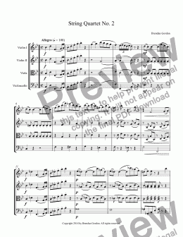 page one of String Quartet No. 2 in B-flat Major (1st mvt)