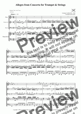 page one of Allegro from the Concerto for Trumpet in D  for  Woodwind Trio &  KB