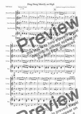 page one of Ding Dong Merrily on High (Jazzy Style!) for Recorder Quartet