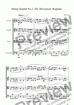 page one of String Quartet No.2. 4th. Movement. Ragtime.