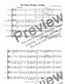 page one of We Three Kings Swing - for Clarinet Choir