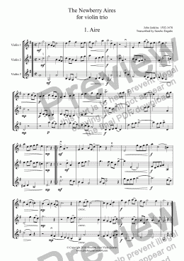 page one of Jenkins - The Newberry Aires for violin trio