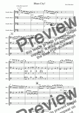 page one of Blues City! for Double Bass Quartet