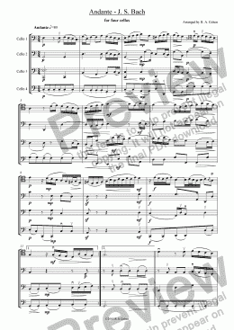 page one of Bach - ANDANTE - for cello quartet