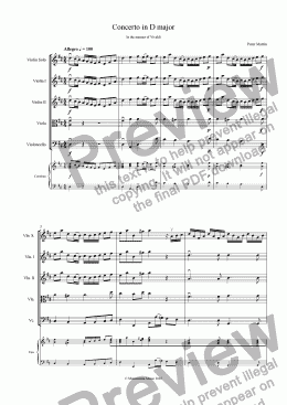 page one of Concerto in D Major in the manner of Vivaldi - Score & Parts