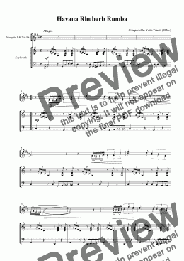 page one of Havana Rhubarb Rumba for two Bb Trumpets & Piano