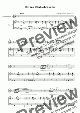 page one of Havana Rhubarb Rumba for two Eb Alto Saxophones & Piano