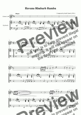 page one of Havana Rhubarb Rumba for two Bb Clarinets & Piano