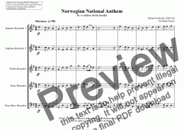 page one of Norwegian National Anthem for Recorder Consort