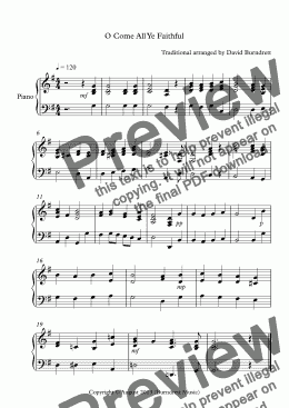 page one of O Come All Ye Faithfull for Piano Solo