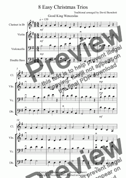 page one of 8 Easy Christmas Trios for Clarinet or Violin, Cello and Double Bass