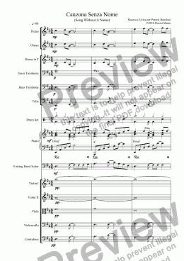 page one of Canzona Senza Nome (Song Without A Name) for Tenor Voice and Orchestra
