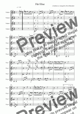 page one of Für Elise for Violin Quartet