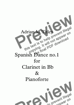 page one of Spanish Dance no.1 for Clarinet in Bb & Pianoforte - Full Score